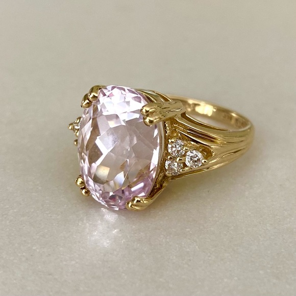 HUGE 8 Carat Pink Kunzite Diamond Ring, 14k Gold, Sz 6.75, $2475 Appraisal - Picture 6 of 11